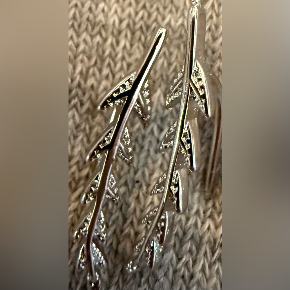 Silver Leaf Branch Curved Earrings